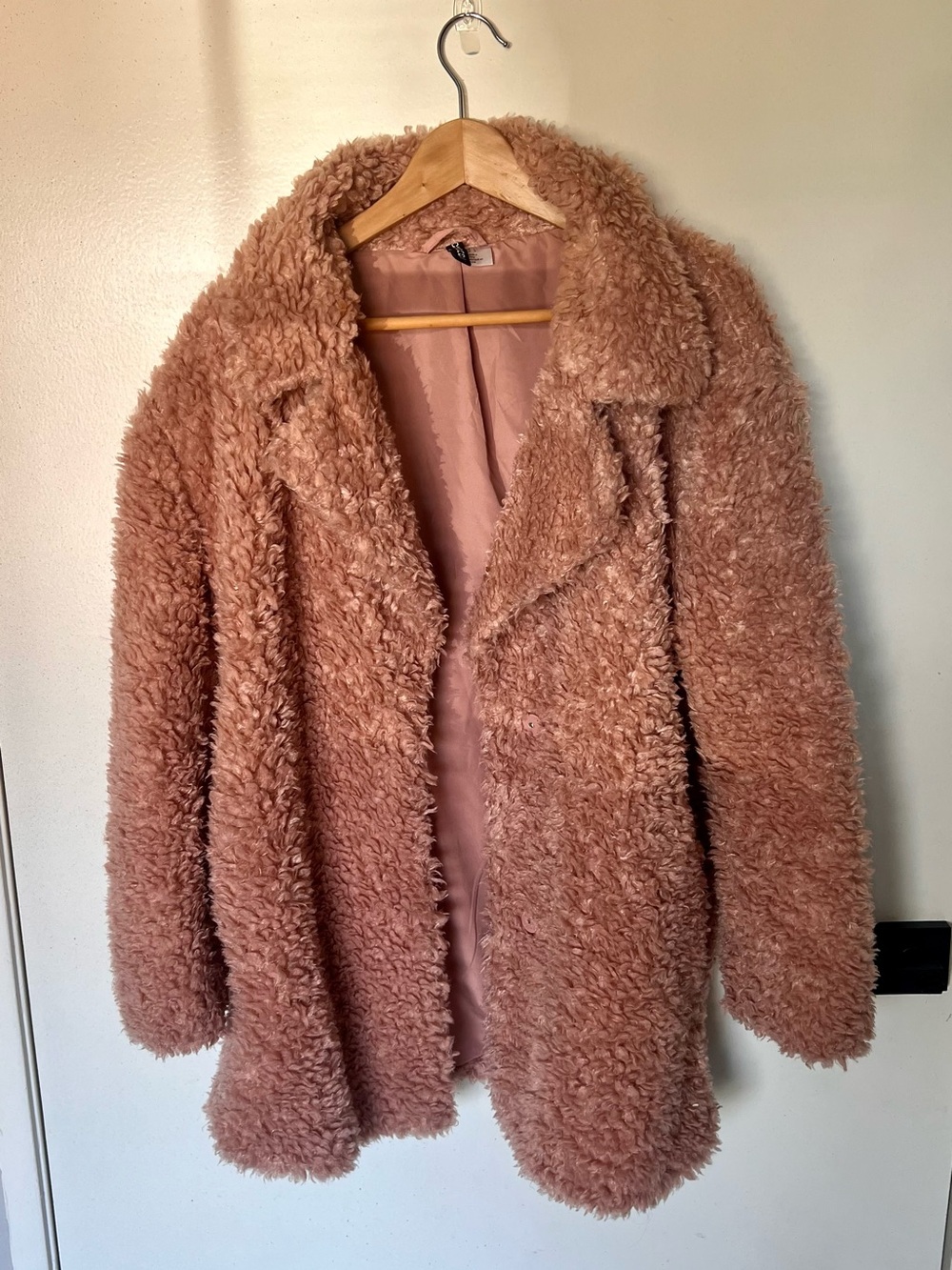 H&M Teddy Faux-Shearling Jacket in Dusty Rose